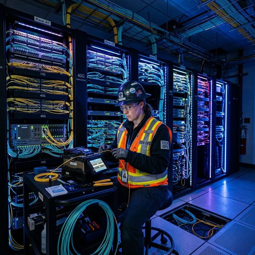 Fibre cabling technician at work